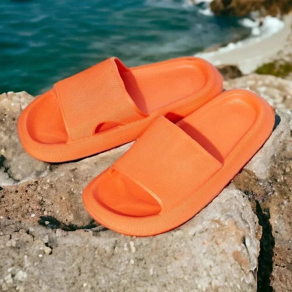 🆕️Bright Orange Open Toe Slides 🧡Comfy Pool Beach Vibes Vacation-Ready Sandals - Picture 4 of 11